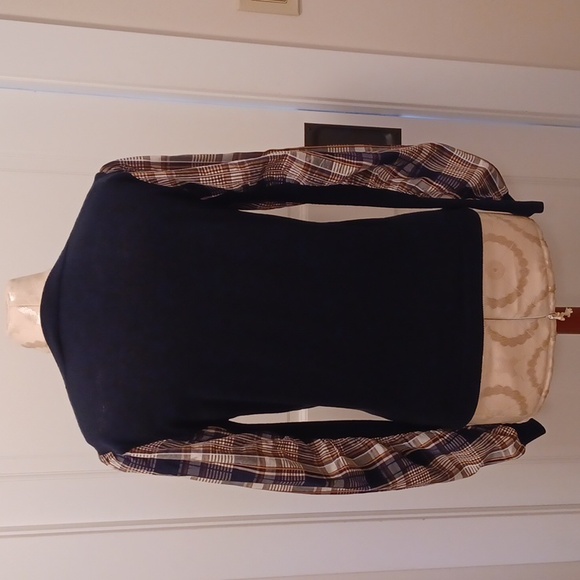 Veronica Beard Alder Mixed Media Merino Wool Navy Blue Sweater, size LG. Rare - Picture 2 of 6